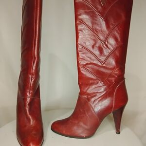 Elegant Red Leather Heeled Boots
